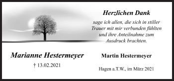 Traueranzeige von Marianne Hestermeyer von Neue Osnabrücker Zeitung GmbH & Co. KG