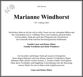 Traueranzeige von Marianne Windhorst von Neue Osnabrücker Zeitung GmbH & Co. KG