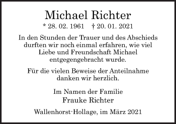 Traueranzeige von Michael Richter von Neue Osnabrücker Zeitung GmbH & Co. KG