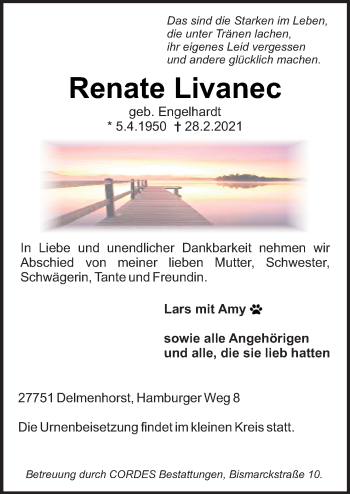 Traueranzeige von Renate Livanec von Neue Osnabrücker Zeitung GmbH & Co. KG