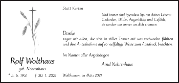 Traueranzeige von Rolf Wolthaus von Neue Osnabrücker Zeitung GmbH & Co. KG