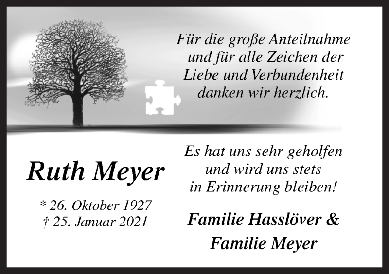  Traueranzeige für Ruth Meyer vom 13.03.2021 aus Neue Osnabrücker Zeitung GmbH & Co. KG