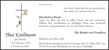 Traueranzeige von Thea Krallmann von Neue Osnabrücker Zeitung GmbH & Co. KG