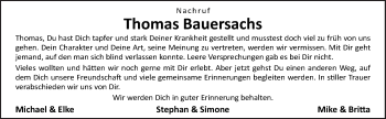 Traueranzeige von Thomas Bauersachs von Neue Osnabrücker Zeitung GmbH & Co. KG