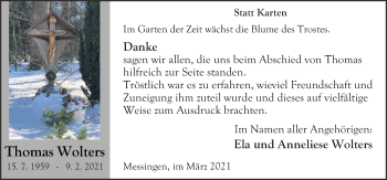 Traueranzeige von Thomas Wolters von Neue Osnabrücker Zeitung GmbH & Co. KG