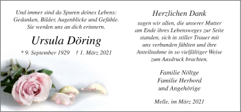 Traueranzeige von Ursula Döring von Neue Osnabrücker Zeitung GmbH & Co. KG