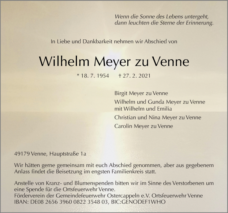  Traueranzeige für Wilhelm Meyer zu Venne vom 03.03.2021 aus Neue Osnabrücker Zeitung GmbH & Co. KG