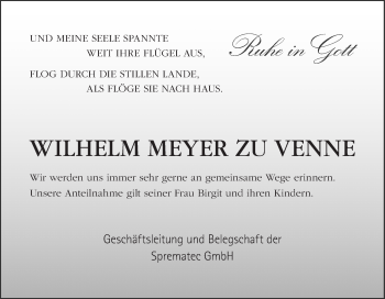 Traueranzeige von Wilhelm Meyer zu Venne von Neue Osnabrücker Zeitung GmbH & Co. KG