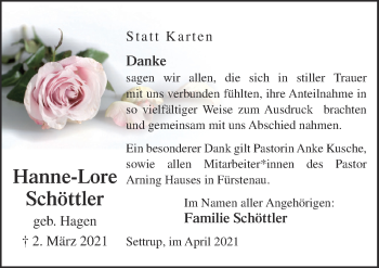 Traueranzeige von Hanne-Lore Schöttler von Neue Osnabrücker Zeitung GmbH & Co. KG