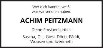 Traueranzeige von Achim Peitzmann von Neue Osnabrücker Zeitung GmbH & Co. KG