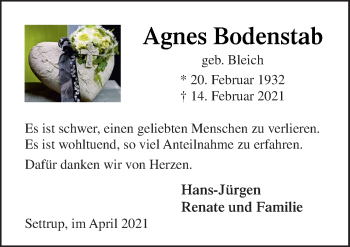 Traueranzeige von Agnes Bodenstab von Neue Osnabrücker Zeitung GmbH & Co. KG