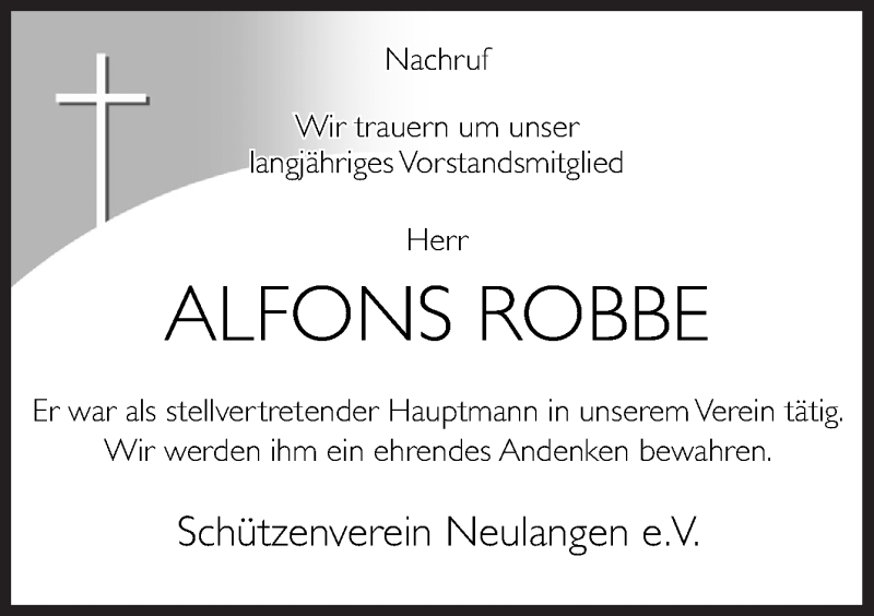  Traueranzeige für Alfons Robbe vom 15.04.2021 aus Neue Osnabrücker Zeitung GmbH & Co. KG