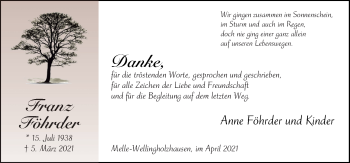 Traueranzeige von Anne Föhrder von Neue Osnabrücker Zeitung GmbH & Co. KG