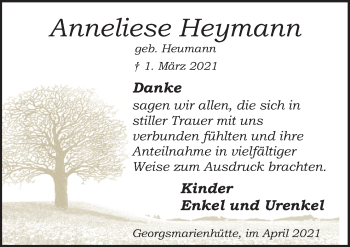 Traueranzeige von Anneliese Heymann von Neue Osnabrücker Zeitung GmbH & Co. KG