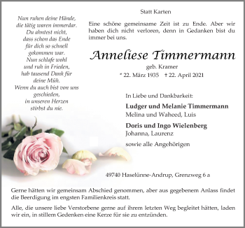 Traueranzeige von Anneliese Timmermann von Neue Osnabrücker Zeitung GmbH & Co. KG