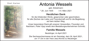 Traueranzeige von Antonia Wessels von Neue Osnabrücker Zeitung GmbH & Co. KG