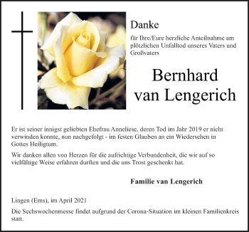 Traueranzeige von Bernhard van Lengerich von Neue Osnabrücker Zeitung GmbH & Co. KG