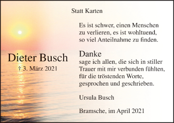 Traueranzeige von Dieter Busch von Neue Osnabrücker Zeitung GmbH & Co. KG
