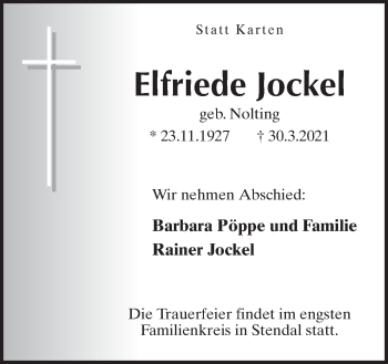 Traueranzeige von Elfriede Jockel von Neue Osnabrücker Zeitung GmbH & Co. KG