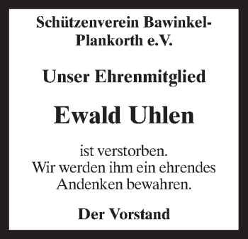 Traueranzeige von Ewald Uhlen von Neue Osnabrücker Zeitung GmbH & Co. KG