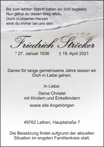 Traueranzeige von Friedrich Ströcker von Neue Osnabrücker Zeitung GmbH & Co. KG