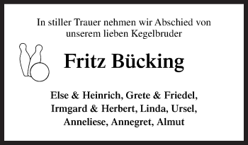 Traueranzeige von Fritz Bücking von Neue Osnabrücker Zeitung GmbH & Co. KG