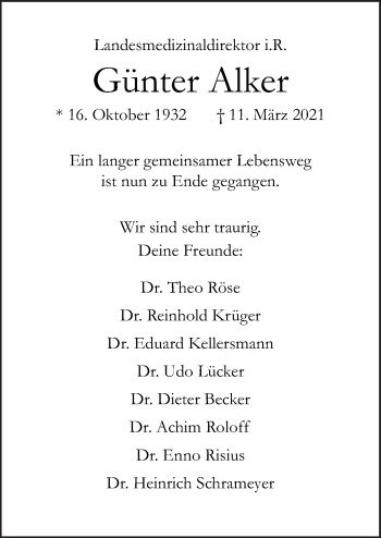 Traueranzeige von Günter Alker von Neue Osnabrücker Zeitung GmbH & Co. KG