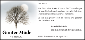 Traueranzeige von Günter Möde von Neue Osnabrücker Zeitung GmbH & Co. KG