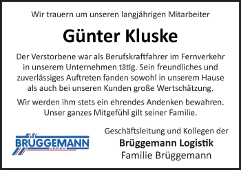 Traueranzeige von Günter kluske von Neue Osnabrücker Zeitung GmbH & Co. KG