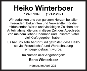 Traueranzeige von Heiko Winterboer von Neue Osnabrücker Zeitung GmbH & Co. KG