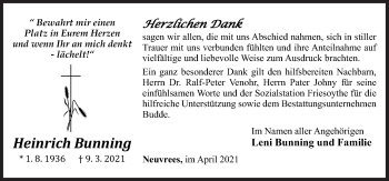 Traueranzeige von Heinrich Bunning von Neue Osnabrücker Zeitung GmbH & Co. KG