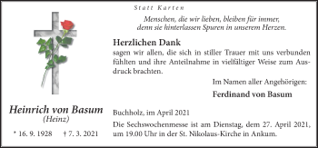 Traueranzeige von Heinrich von Basum von Neue Osnabrücker Zeitung GmbH & Co. KG