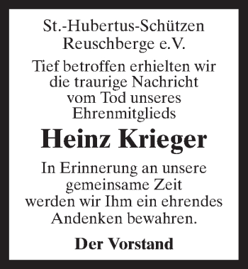 Traueranzeige von Heinz Krieger von Neue Osnabrücker Zeitung GmbH & Co. KG