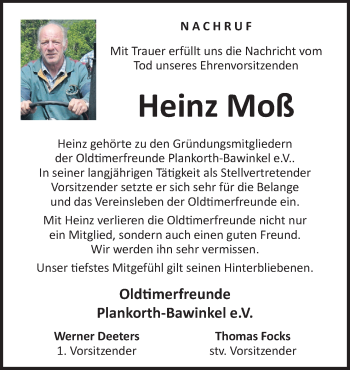 Traueranzeige von Heinz Moß von Neue Osnabrücker Zeitung GmbH & Co. KG