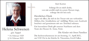 Traueranzeige von Helena Schwenen von Neue Osnabrücker Zeitung GmbH & Co. KG