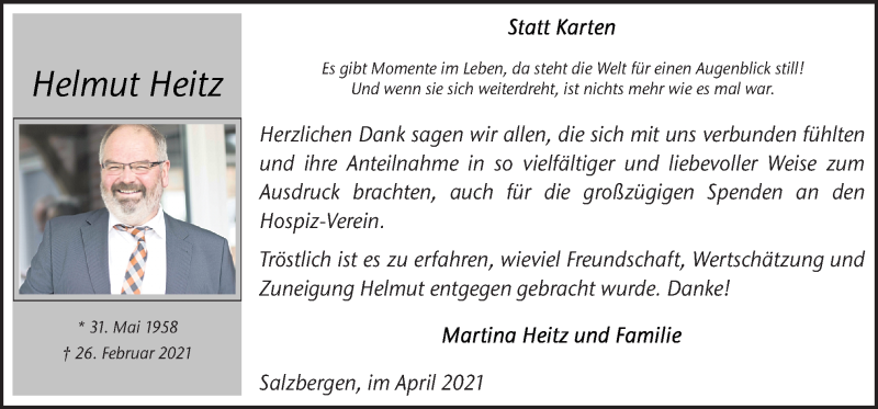  Traueranzeige für Helmut Heitz vom 10.04.2021 aus Neue Osnabrücker Zeitung GmbH & Co. KG