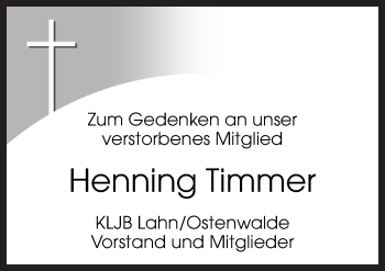 Traueranzeige von Henning Timmer von Neue Osnabrücker Zeitung GmbH & Co. KG