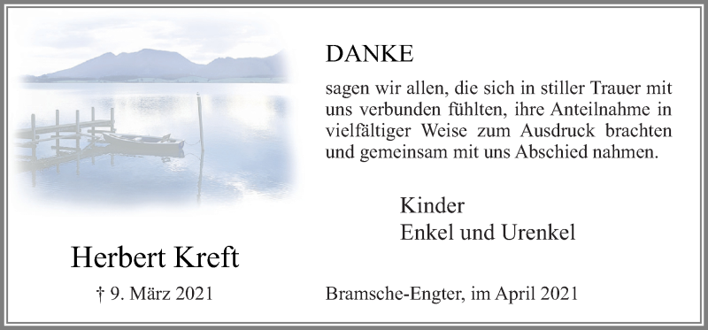  Traueranzeige für Herbert Kreft vom 10.04.2021 aus Neue Osnabrücker Zeitung GmbH & Co. KG