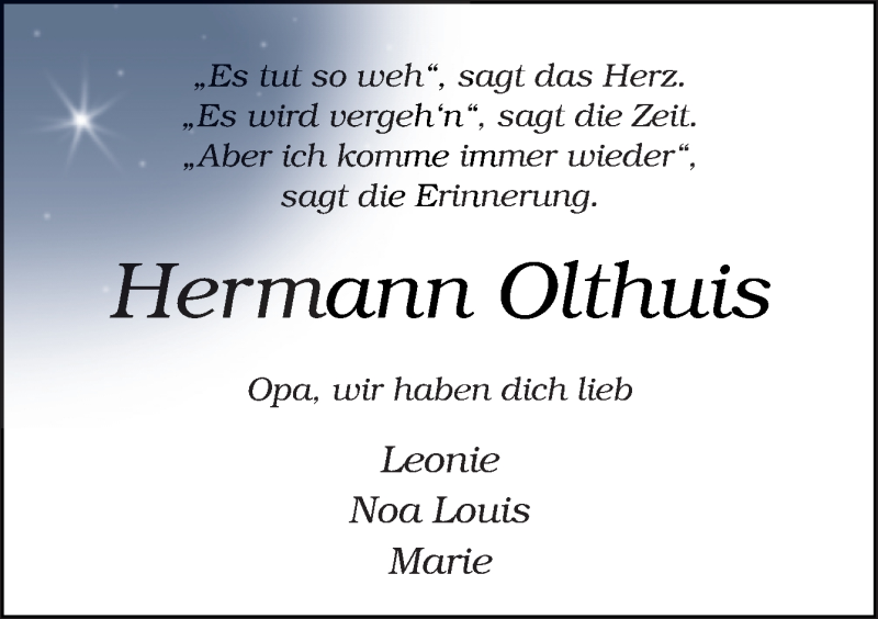  Traueranzeige für Hermann Olthuis vom 21.04.2021 aus Neue Osnabrücker Zeitung GmbH & Co. KG