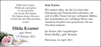 Traueranzeige von Hilda Kramer von Neue Osnabrücker Zeitung GmbH & Co. KG