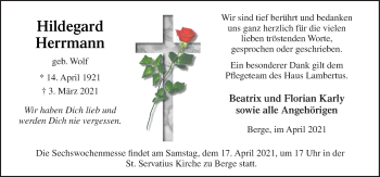 Traueranzeige von Hildegard Herrmann von Neue Osnabrücker Zeitung GmbH & Co. KG