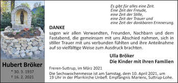 Traueranzeige von Hubert Bröker von Neue Osnabrücker Zeitung GmbH & Co. KG