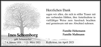 Traueranzeige von Ines Schomborg von Neue Osnabrücker Zeitung GmbH & Co. KG