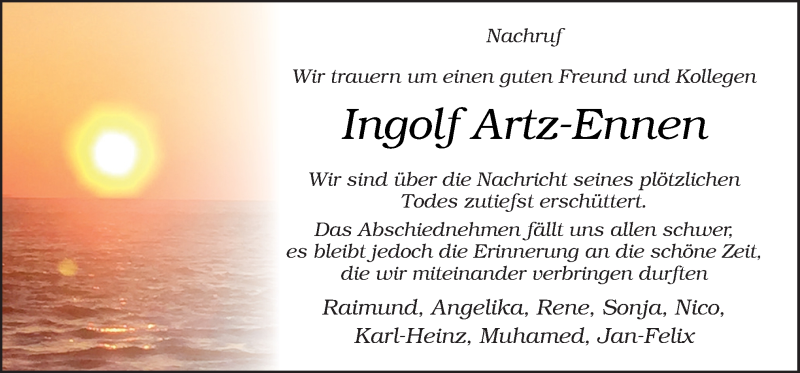  Traueranzeige für Ingolf Artz-Ennen vom 10.04.2021 aus Neue Osnabrücker Zeitung GmbH & Co. KG