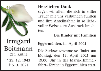 Traueranzeige von Irmgard Boitmann von Neue Osnabrücker Zeitung GmbH & Co. KG