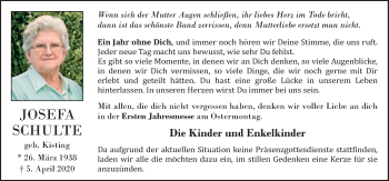 Traueranzeige von Josefa Schulte von Neue Osnabrücker Zeitung GmbH & Co. KG