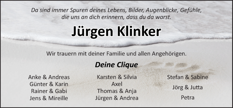  Traueranzeige für Jürgen Klinker vom 08.04.2021 aus Neue Osnabrücker Zeitung GmbH & Co. KG