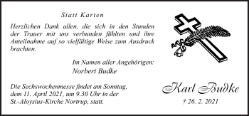 Traueranzeige von Karl Budke von Neue Osnabrücker Zeitung GmbH & Co. KG