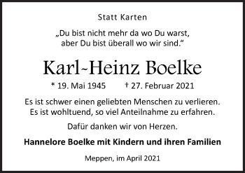 Traueranzeige von Karl-Heinz Boelke von Neue Osnabrücker Zeitung GmbH & Co. KG