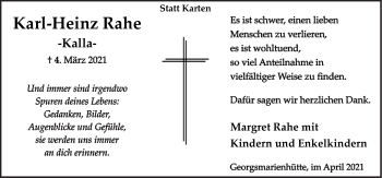 Traueranzeige von Karl-Heinz Rahe von Neue Osnabrücker Zeitung GmbH & Co. KG